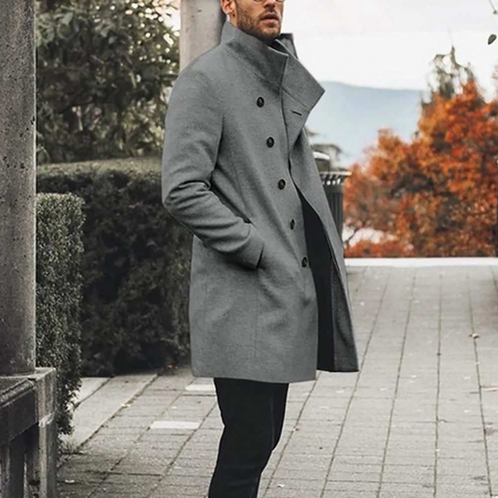 Gray Vogue мужской Тренч хороший поп модный дизайнерский длинный ветровка Осень Зима Однобортный ветрозащитный плащ размера плюс - Цвет: Gray