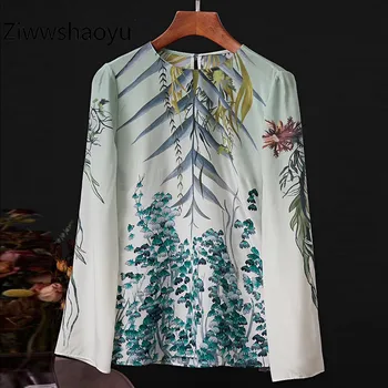 

Ziwwshaoyu Elegant Spring Summer Long Sleeve 100 % Silk Printing Blouse Shirt Women's High Quality Clothing 2020 New