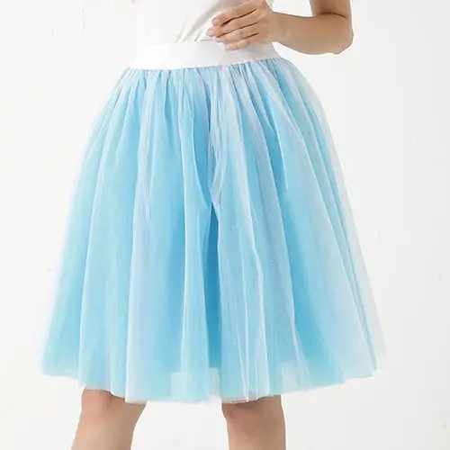 Новая пышная многослойная юбка-пачка из тюля, женская шифоновая юбка средней длины до колена с высокой талией, Женская юбка-пачка, юбка макси - Цвет: white blue