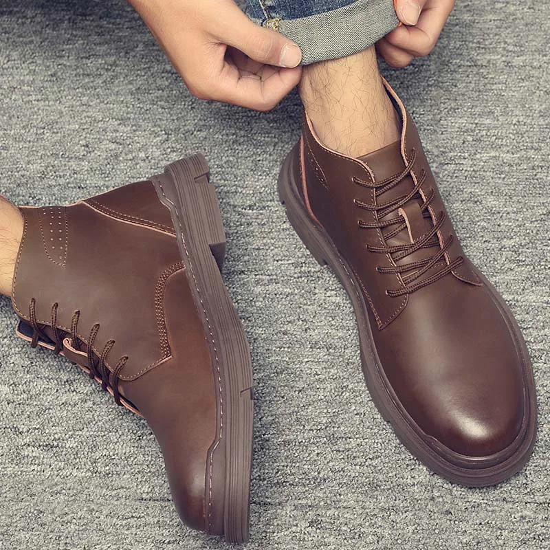 Spring brown Misalwa/сезон осень-зима; Новинка года; большие размеры; мужские высокие ботинки в британском стиле; кожаные ботинки в стиле ретро в американском стиле; военные ботинки - Цвет: Spring brown