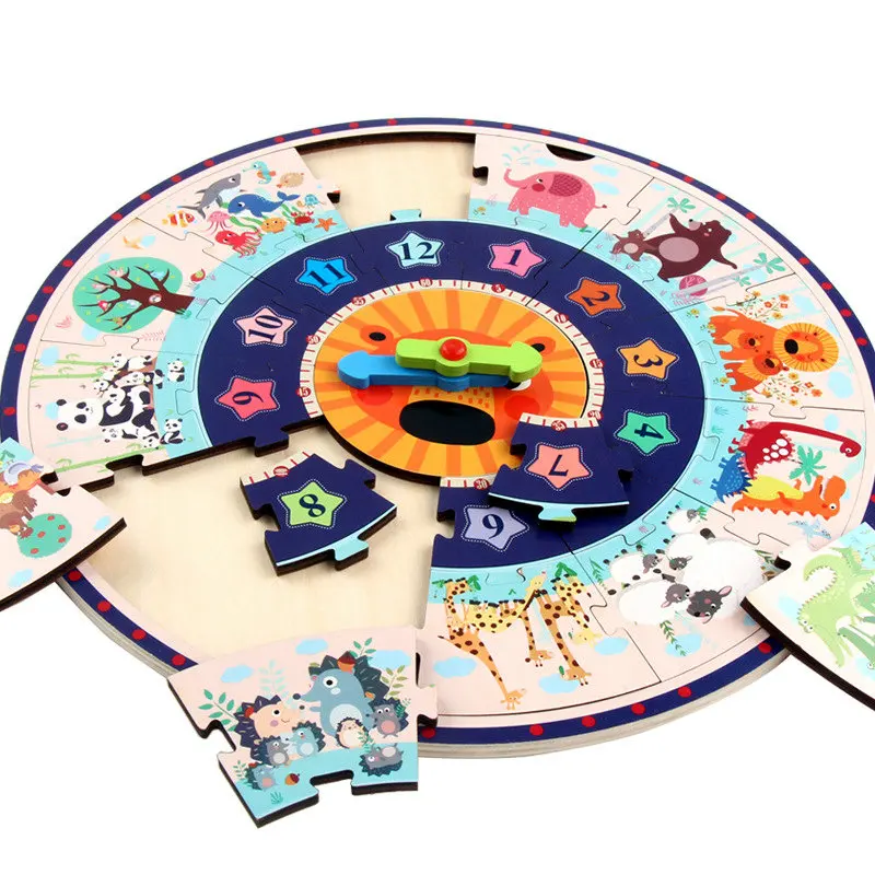 

Wooden Clock Jigsaw Puzzle Children's Montessori Puzzles Educational Early Childhood Knowledge Recognition Time Clock Puzzle toy
