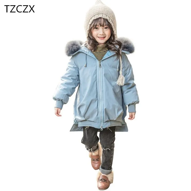 Winter Children Down jackets Hooded Fashion Fur collar solid color girl's down outerwear clothing kids jacket coats