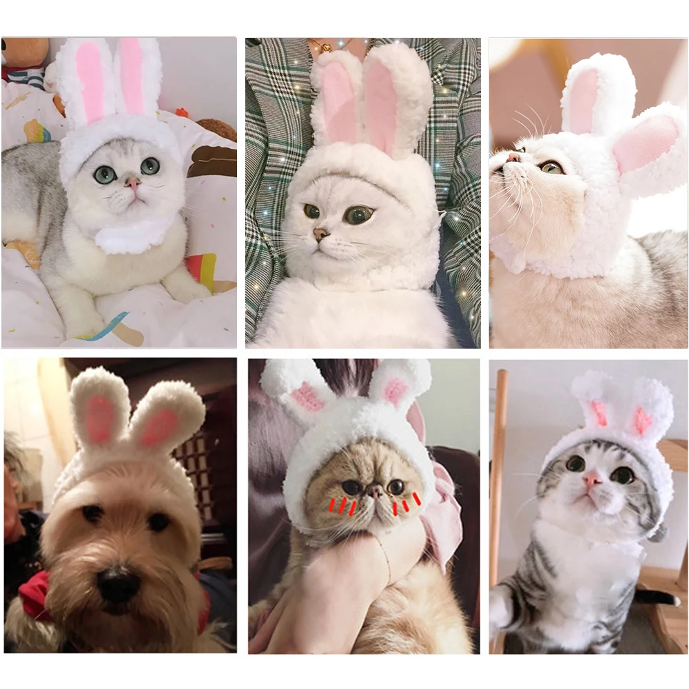 Новинка, смешная шапка для питомца кота, хлопковая теплая шапка в форме кролика, вечерние Рождественское украшение для волос