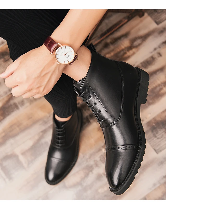 Кожаная повседневная обувь; мужские Ботинки martin с высоким берцем; однотонные ботинки в английском стиле; оксфорды на шнуровке; уличные мужские Ботильоны; обувь IV