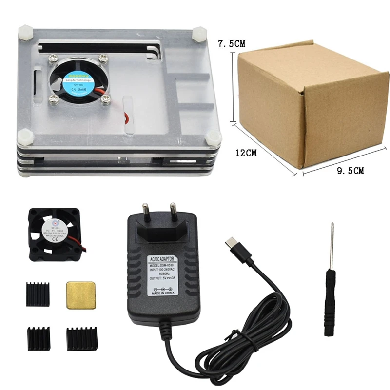 Для Raspberry Pi акриловый чехол с охлаждающим вентилятором черные радиаторы 3A адаптер питания для Raspberry Pi 4(EU Plug
