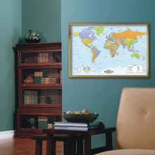 

90*60cm The World Political Map World Decoration Map Fine Canvas Spray Painting For School/Office Wall Decor