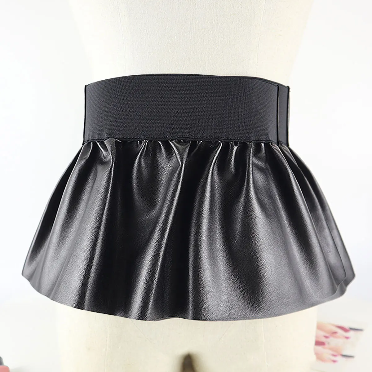 Black Leather Wide Belts Skirts Womens Fashion Elastic Wide Waistband PU Leather Garters Peplum Cinch Belt Skirt Party Clubwear 6