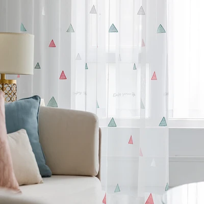 Color 2 Tulle Современный вышитый треугольный отвесный тюль для гостиной, простая сетчатая ткань, тюль для детской спальни, занавеска на окно MY032#5 - Цвет: Color 2 Tulle