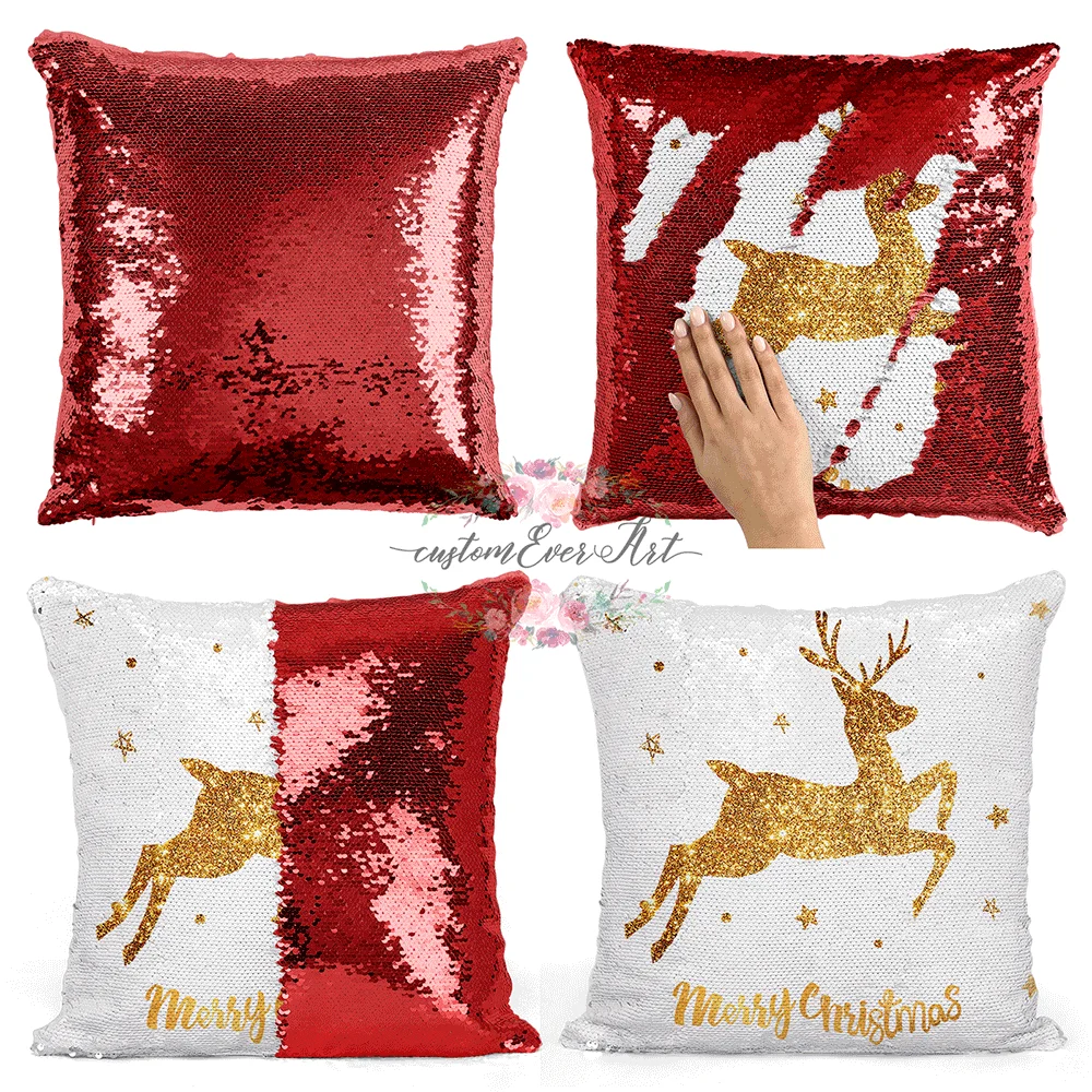 

Christmas Elk pillow personalized custom pillow cover Sequin pillow case, holiday custom furniture decoration pillow sofa pillow