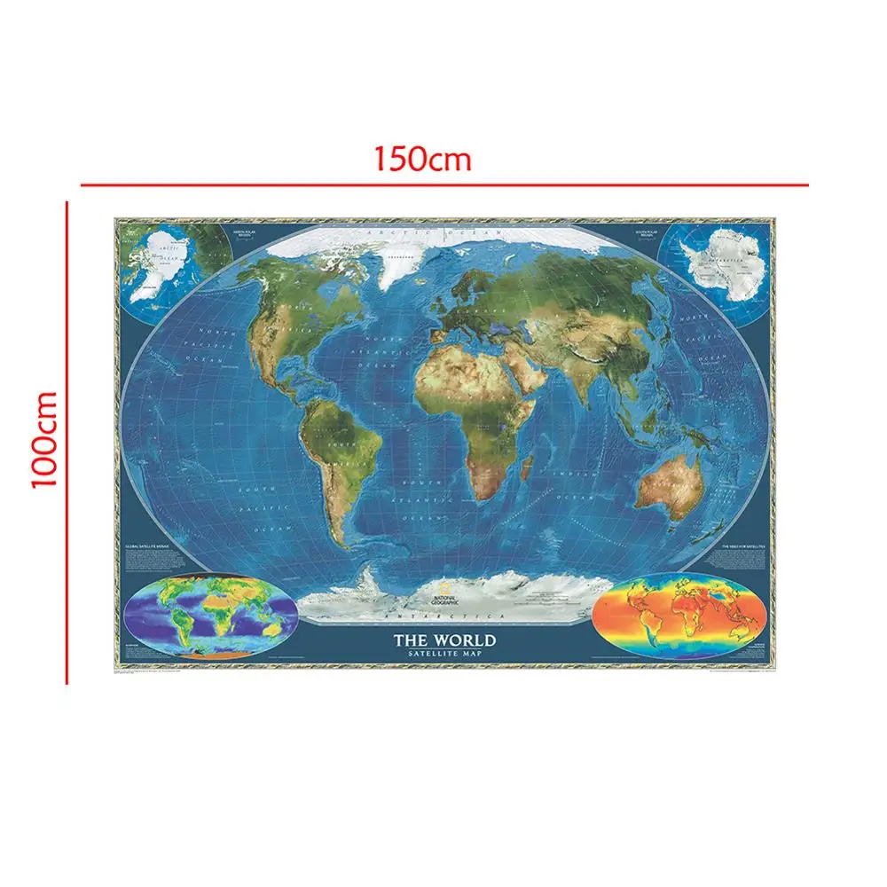 

150x100cm Non-woven Spray World Map The World Satellite Map with National Flag and Surface Temperature Map