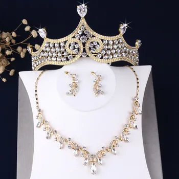 

Baroque Rhinestone Bridal Jewelry Sets Wedding Jewelry Leaf Crystal Gold Choker Necklace Earrings Set African Beads Jewelry Set