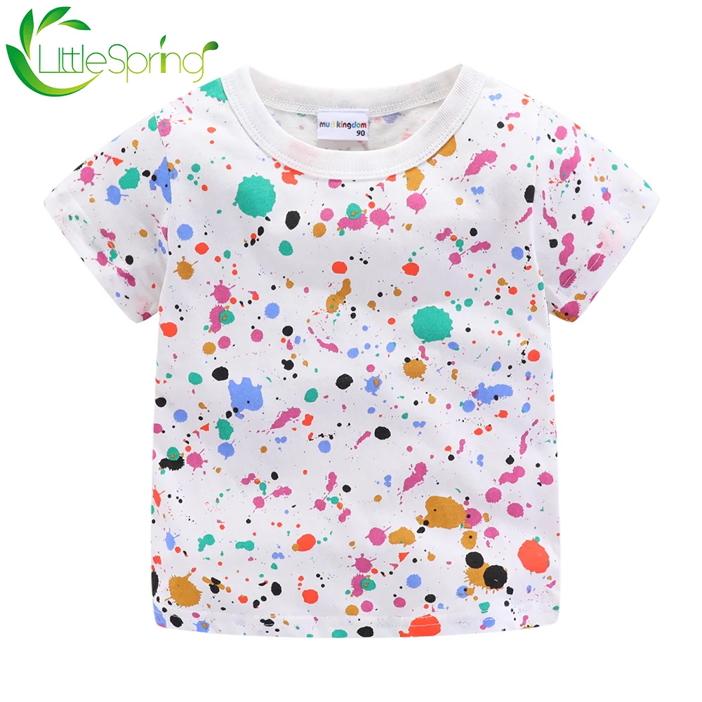 Футболки для маленьких мальчиков и девочек LittleSpring красивые летние топы с круглым