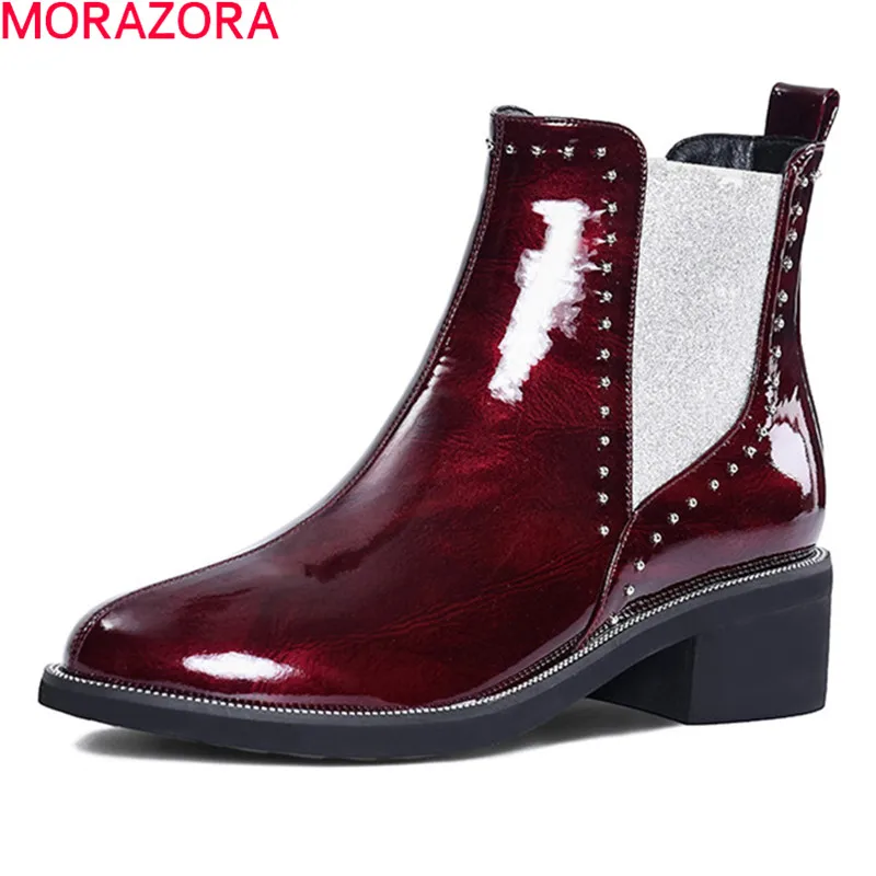 

MORAZORA 2020 New arrive genuine leather ankle boots med heels round toe fashion casual shoes winter black women boots