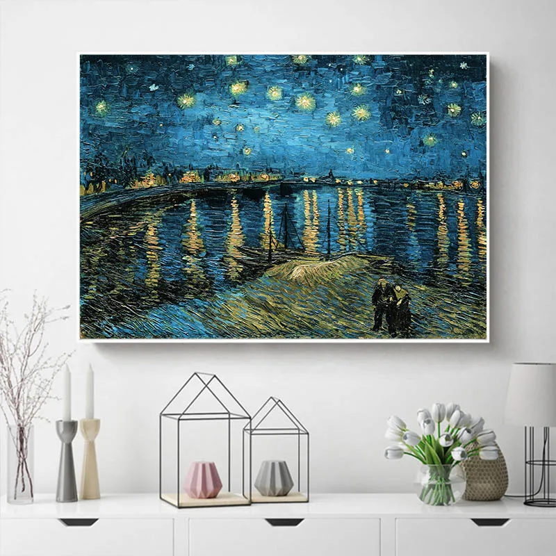 Ван Гог Звездная ночь над Роном абстрактный холст постер абрикосовый цветок