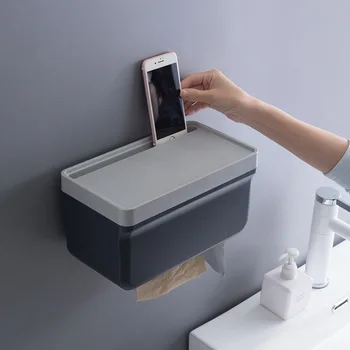 

Multifunction Wall Mounted Toilet Paper Dispenser Large Capacity Tissue Box Organizer Waterproof Toilet Paper Holder Storage Box