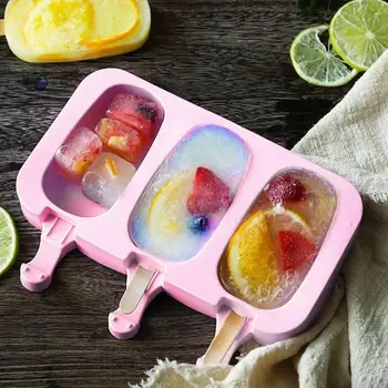 

Silicone Ice Cream Mold Reusable Ice Cube Tray Frozen DIY Christmas Decoration Ice Cream Maker Tool with 50 Wooden Cane