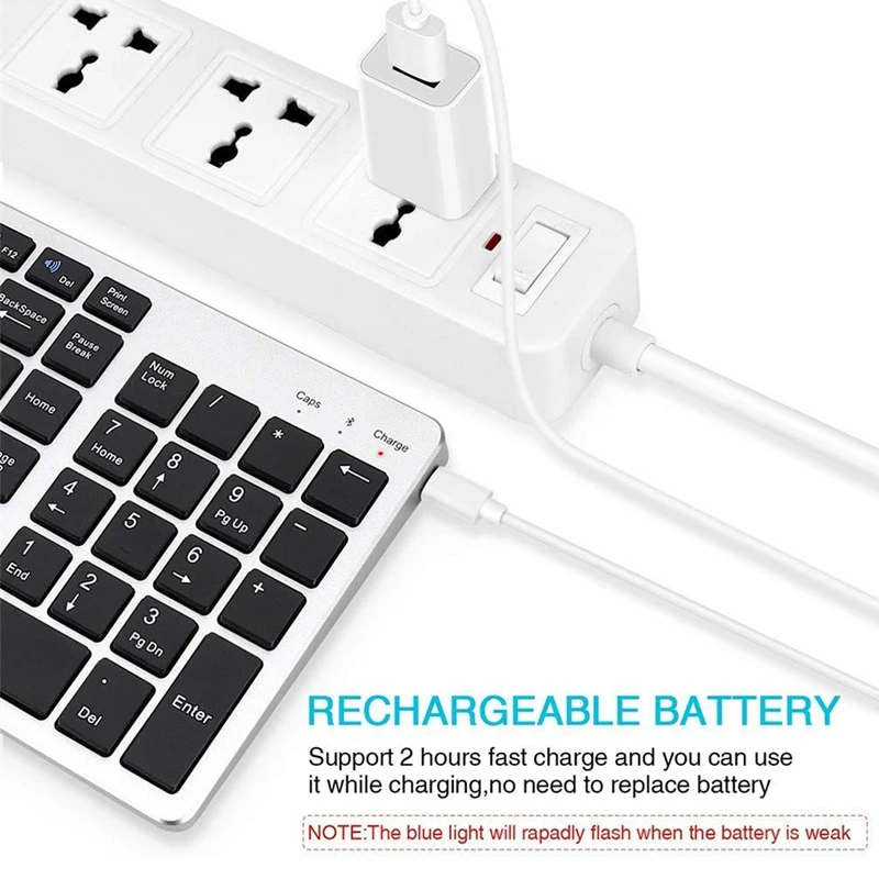 Bluetooth Keyboard Rechargeable Portable BT Wireless Keyboard with Number Pad for Laptop PC Tablet Windows IOS Android