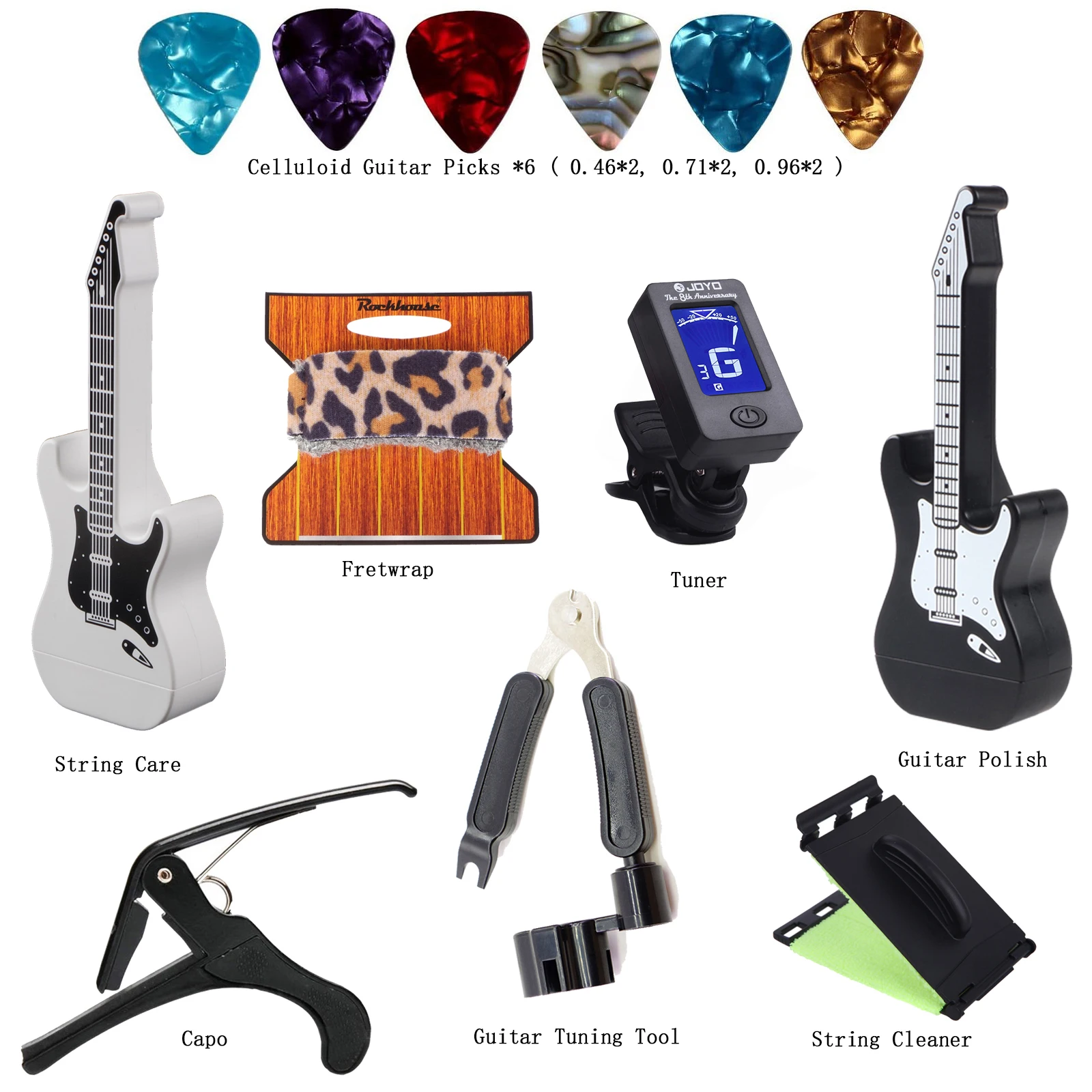 Guitar Tuner Guitar Capo Fret Wrap String Winder Celluloid Guitar Picks ...