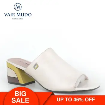

VAIR MUDO Slippers 2020 Fashion leather wear low heel outdoor sandals Summer New Shoes wild open toe slippers ladies Shoes LT4