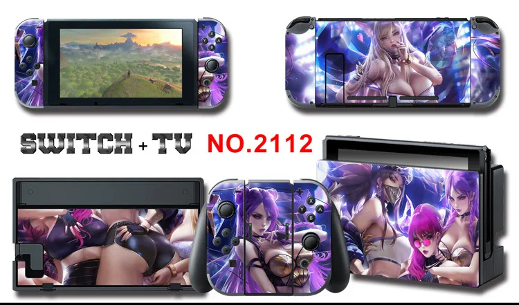 1set New Cute Anime Full Body Sticker for NS Switch Protective Cover Skin Colorful Art for Game Console Joy-Con Controller Decor