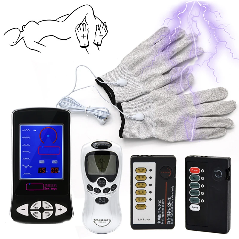 Electric Shock Fiber Gloves Electro Shock Body Massage Finger Touch Orgasm Stimulator Glove Masturbation Sex Toys Adult Games