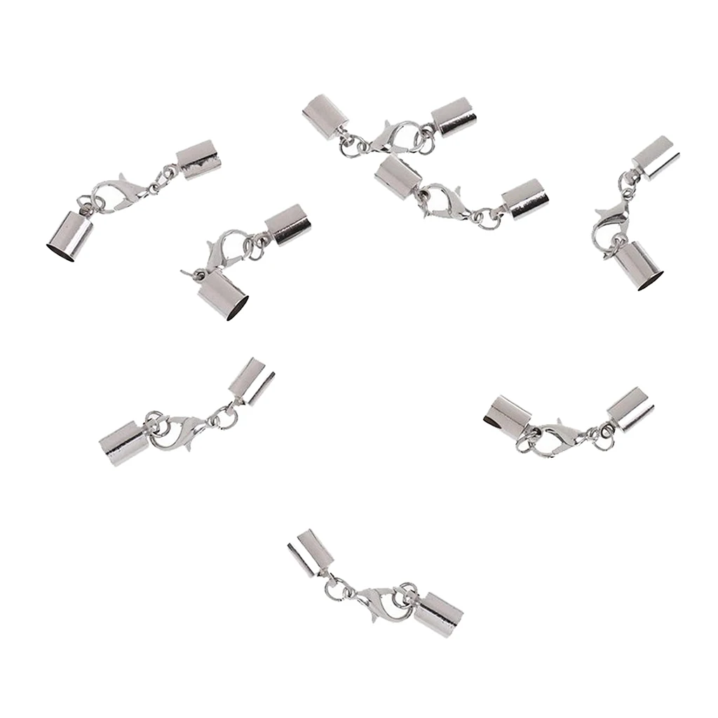8pcs Metal Plated Leather Cord Kumihimo End Cap With Lobster Clasp Fit 5.5mm