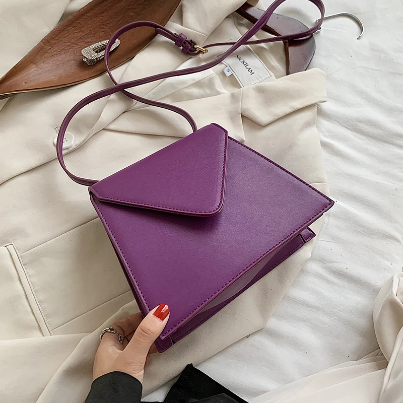 

2020 Women's Bag Trend Small PU Leather Crossbody Bags Solid Color Shoulder Handbags Female Travel Designer Triangle Hand Bags