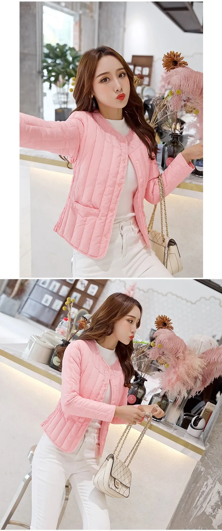 UHYTGF Fashion Ladies Down Short Design Coat Winter Cotton-padded Jacket Plus size Women Slim Thin light Cotton Outerwear X437