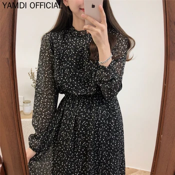 

YAMDI A-line Dress Women 2019 New Fashion Casual Beach Dresses Female Woman Autumn Clothes Ladies Long Sleeve Elastic Waist Midi
