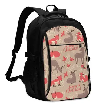 

Hot USB Charging Laptop Women's Backpack For Teenage Students Girls School Backpack Deer And Foxes Travel Bagpack