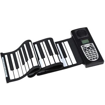 

NEW-49-Key Hand Roll Piano, Portable Silicone Folding Multi-Function Piano, LCD Display Built-In Speaker Suitable for Children A