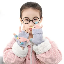 Перчатки для маленьких мальчиков и девочек; зимние теплые толстые перчатки с Откидывающейся Крышкой на половину пальцев; детские варежки с милыми птицами