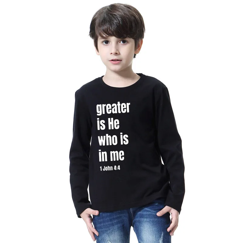 Детская рубашка с надписью «Greater Is He Is In Me», Детская христианская рубашка, Детские рубашки унисекс с верой, Детские Христианские Футболки для мальчиков и девочек, христианский Топ