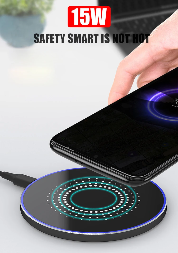 Metal Wireless Charge Pad for iPhone Xs MAX X 8 15W Wireless Fast Charging for Samsung Note 10 Huawei Mate 20 Pro Charger Device