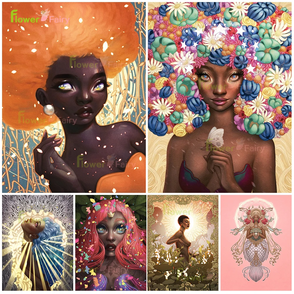 

Fashion Girl And Flower Wall Art Canvas Painting Hair Girl Abstract Poster And Print For Living Room Decor Wall Picture Unframed