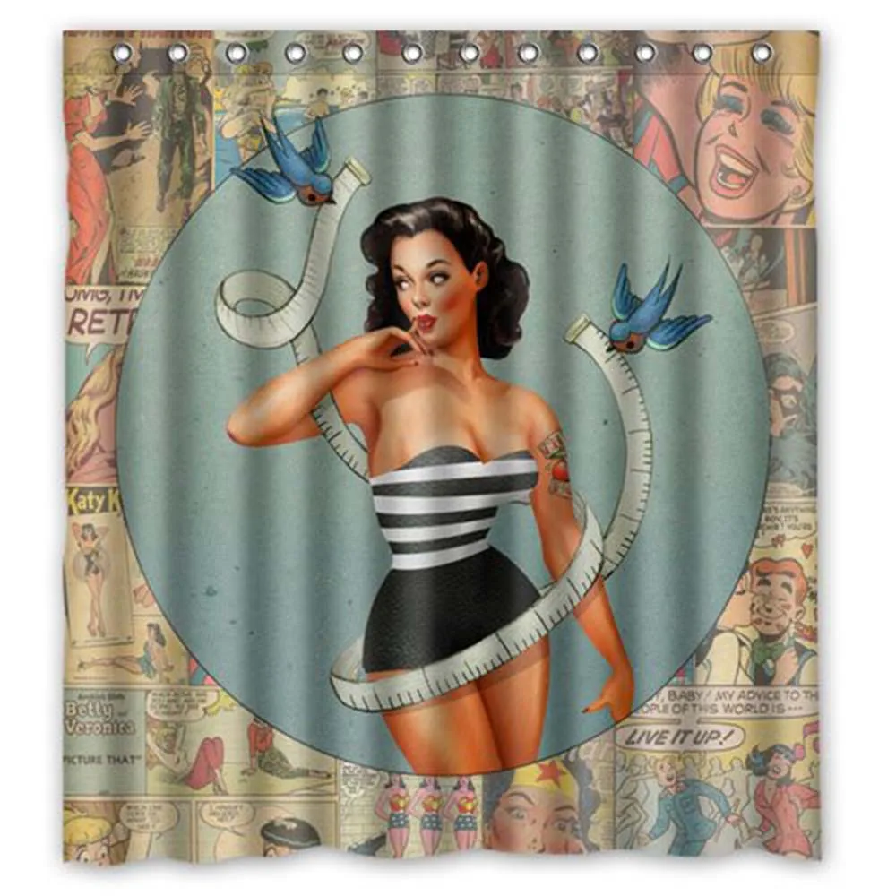 Персонализированная занавеска для душа Pin-up Girl s водонепроницаемая из полиэстера