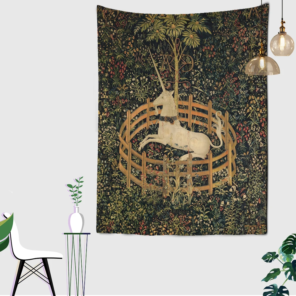 Tapiz de pared con cubierta de unicornio en cautiverio, toalla de playa, Picnic, esterilla de Yoga, decoración del hogar, revestimiento de paredes de animales