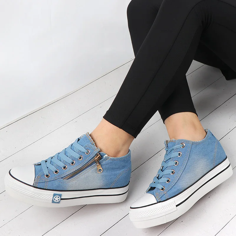 Women's Fabulous Denim Canvas Sneakers Model Show Sky Blue 1