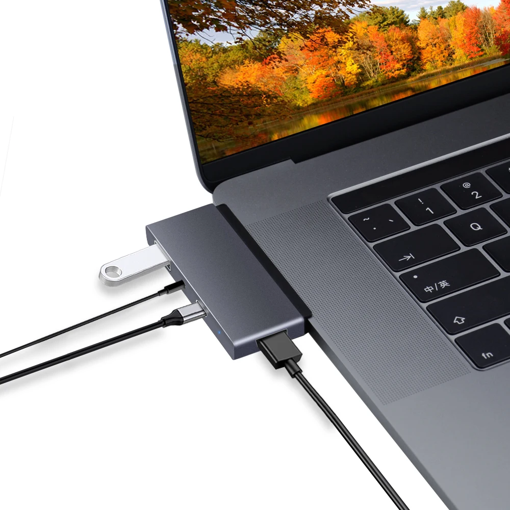 

USB C Hub Adapter Type C 3.0 To HDMI RJ45 for MacBook Pro/Air 2018 ultra-thin C-type hub with 4K HDMI @60HZ, 60W power transfer