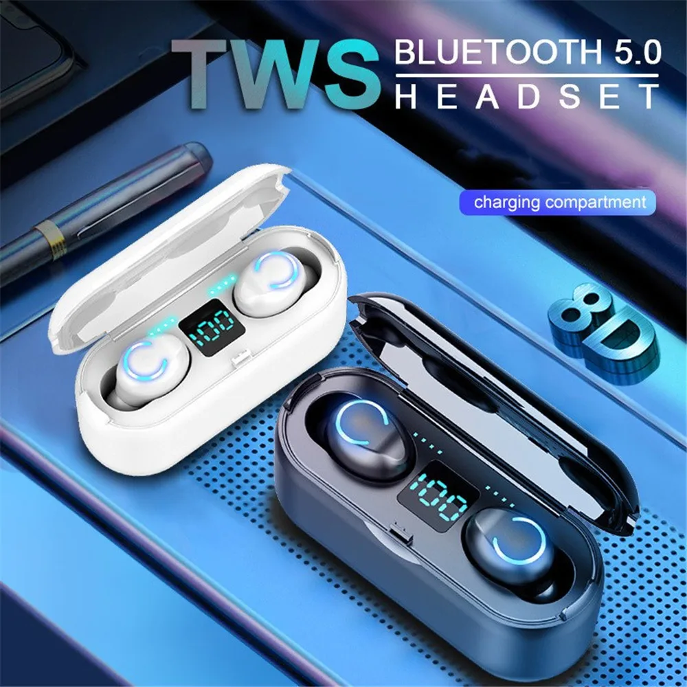 Tws Bluetooth 5 0 Earphones 2000mah Charging Box Wireless Headphone 9d Stereo Sports Waterproof Earbuds Headsets