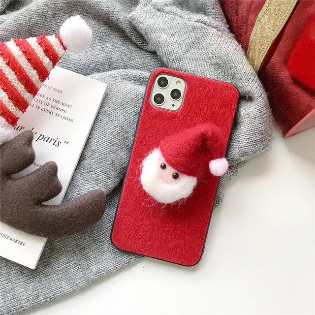 Милый пушистый чехол для телефона с рождественским рисунком для iPhone 11 Pro Xs Max XR мягкий силиконовый защитный чехол-бампер для iPhone 6 6S 7 8 Plus - Цвет: Красный