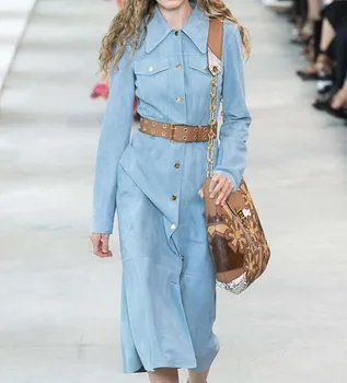

2020 New Arrival Autumn Long Sleeve Slim Fit Fashion Runway Designer Dress Women High Quality Casual Soft Dress Without Belt