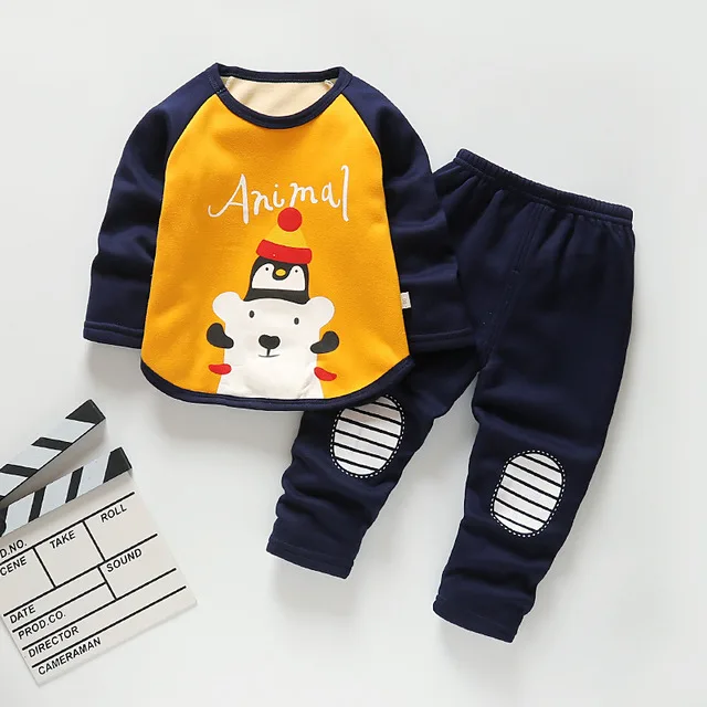 5KD111 Bear Новинка; сезон осень-зима; комплект теплой одежды для малышей из 2 предметов; подштанники; осенняя одежда для маленьких мальчиков и девочек; комплекты нижнего белья для малышей; цвет золотой; бархат - Цвет: 5KD111 Bear
