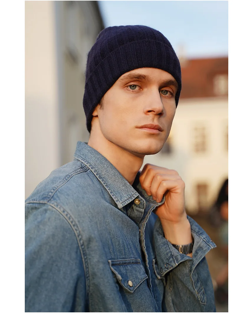 Naizaiga 100 cashmere solid women cashmere warm black white winter hat Men striped warm caps , SN535