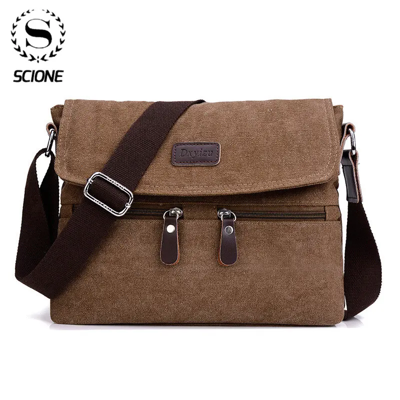 SCIONE Men 's canvas shoulder bag multi - functional men' s travel leisure diagonal package solid color zipper handbag packaging
