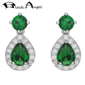 

BLACK ANGEL Water Drop Shaped Luxury Emerald 925 Silver Green Crystal Gemstone Stud Earring 2020 New For Women Jewelry Wholesale