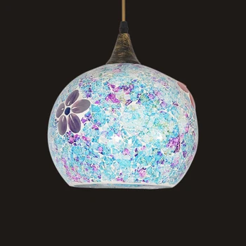 

25cm Bohemian Style Glass Lampshade Mediterranean Multicolor Pendant Lamp Corridor for Bedroom Single-head Luminaire LED Bulbs