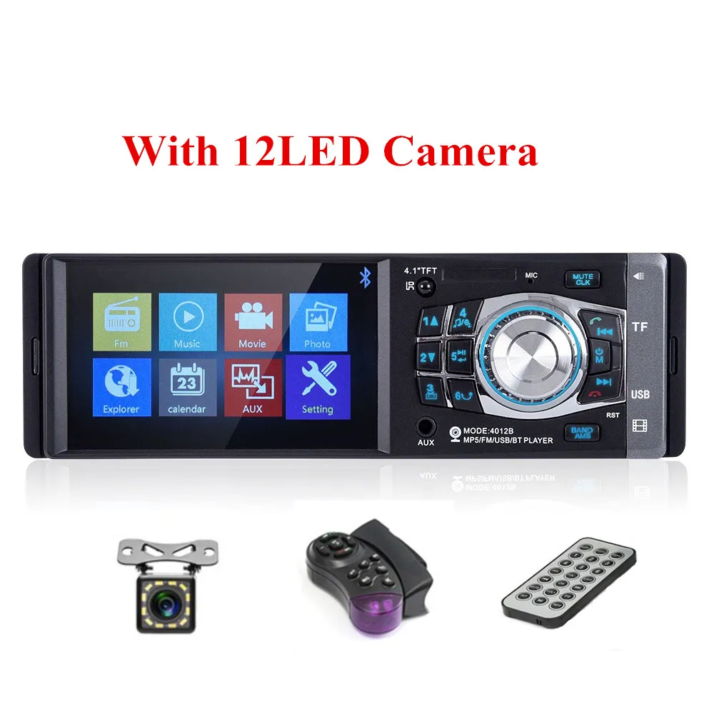 4,1 дюймов 1 Din автомагнитола Авто Аудио автомобильная стереосистема Bluetooth 4012B USB AUX FM радио станция Suppor задняя камера с дистанционным управлением - Цвет: With 12LED Camera