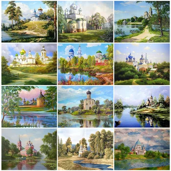

HUACAN 5D DIY Diamond Embroidery Castle Full Square Diamond Painting Scenery Mosaic Sale Home Decoration
