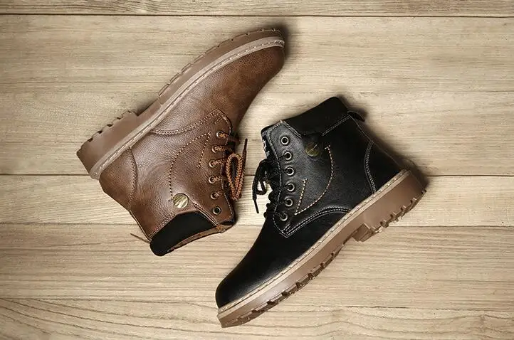 Boots Men Autumn High Quality Causal Motorcycle Ankle Boots Winter Leather Lace up Round Top Fashion Work Shoes Botas de hombre
